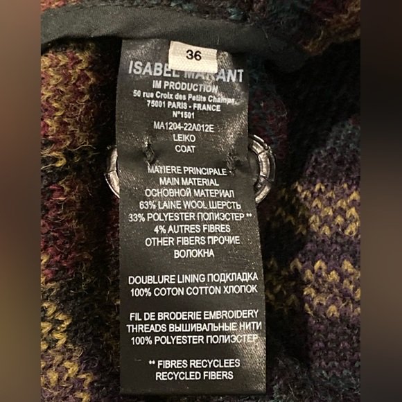 NWT Isabel Marant Etoile Leiko Plaid Wool Blend Jacket  - Sz 36 (US S) - Picture 10 of 11